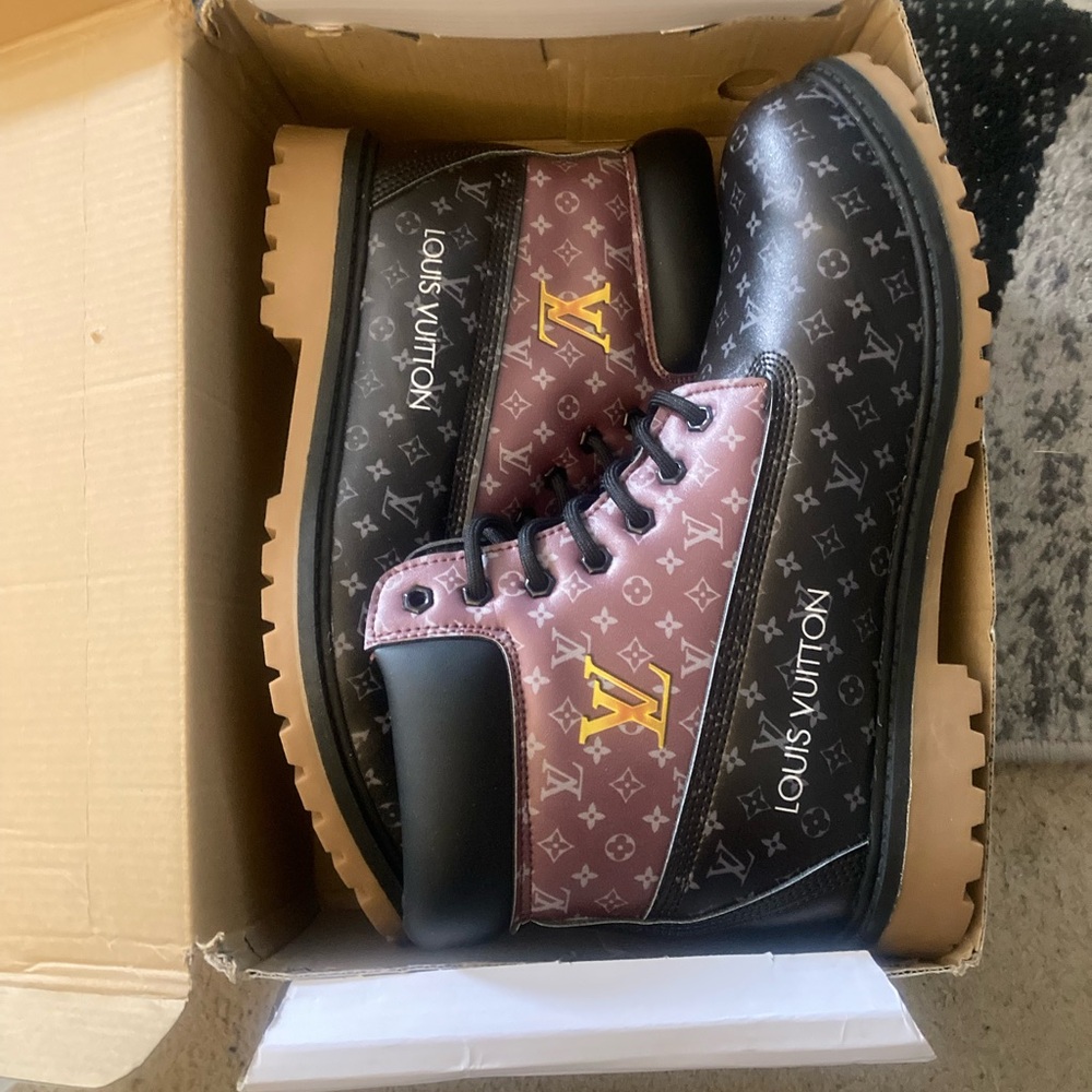 Louis Vuitton Black and Pink Monogram Boots